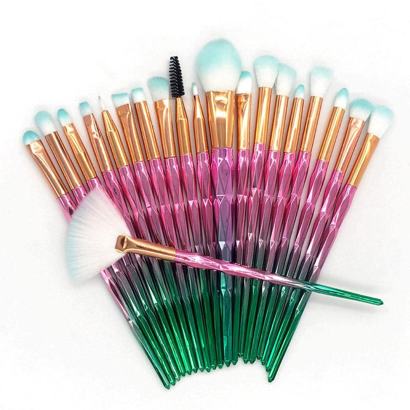 20 Makeup Brush Set Diamond Clear Handle Eyeshadow Makeup Brush Multifunctional Eye Beauty Tool