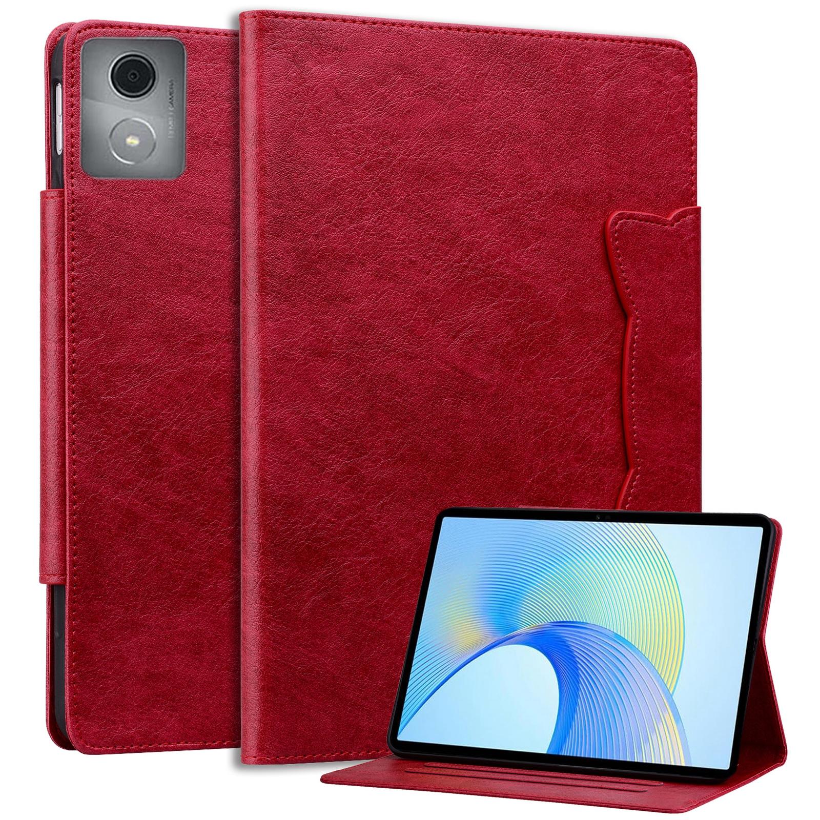

For Lenovo Tab M11 Plus/Tab K11 Plus Case Stand PU Leather Tablet Cover Cat Buckle Closure Red