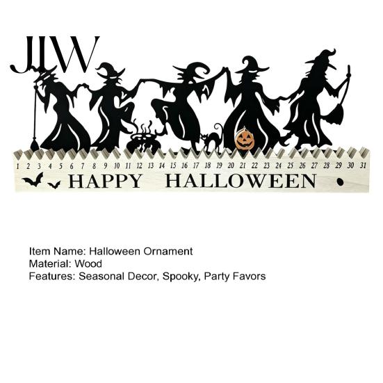 Halloween Gift for Kids Wooden Countdown Calendar, Dancing Witch 31 Day Timer with Seasonal Interior Decor Sliding Pumpkin, Spooky Silhouette Tabletop