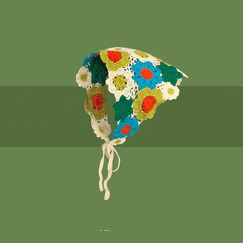Korean Sweet Heart Hair Scarf Handmade Crochet Hollow Triangle Headband Towel Sweet Cute Strap Hair Bag Headscarf Hat
