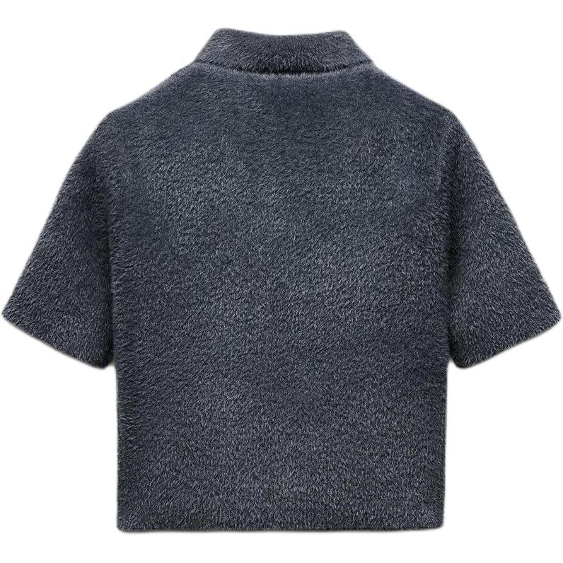 Zara Solid Color Comfortable Soft Short Sleeve Polo Shirt Women Tops Dark-Gray 5063837-922