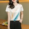 Women's White Silk-Cotton Splicing T-Shirt: 2025 Summer Loose-Fit Korean Style with Mulberry Silk and Short Sleeves, Printed Design.