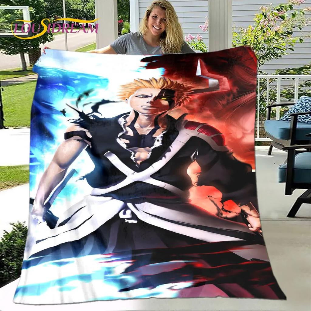 Bleach Japan Anime Cartoon Weiche Plüschdecke, Flanelldecke, Überwurf, Decke für Wohnzimmer, Schlafzimmer, Bett, Sofa, Picknick, Abdeckung für Kinder