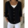 Damen einfarbiger V-Ausschnitt einreihiger Cardigan mit langen Ärmeln locker gestrickt lässiger Pullover Mantel