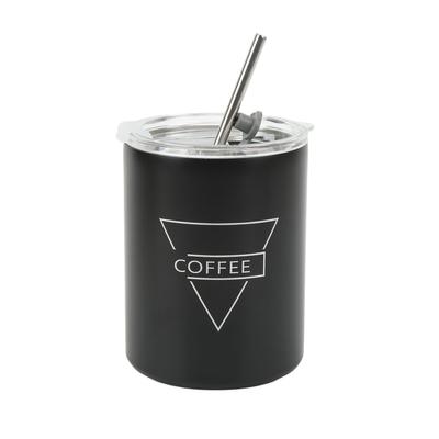 12oz 320ml Stainless Steel Coffee Cup Portable Insulated Coffee Travel Mug with Lid Straw Black