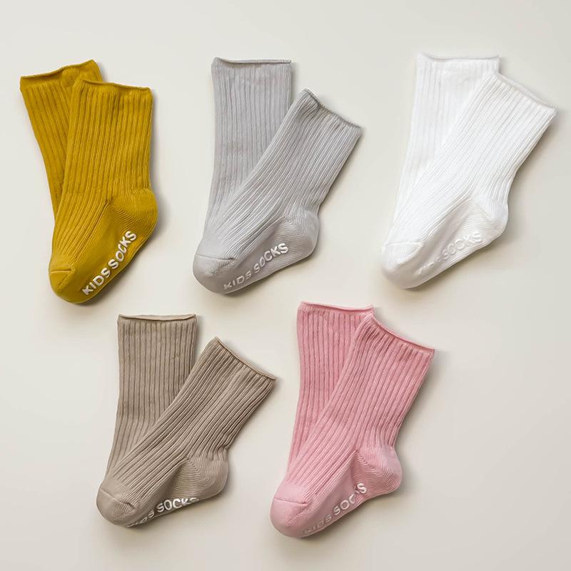 Infant Unisex Cotton Non-Slip Mid-Calf Socks (0-3 Years) - Double Needle, Loose Cuff for Spring/Autumn