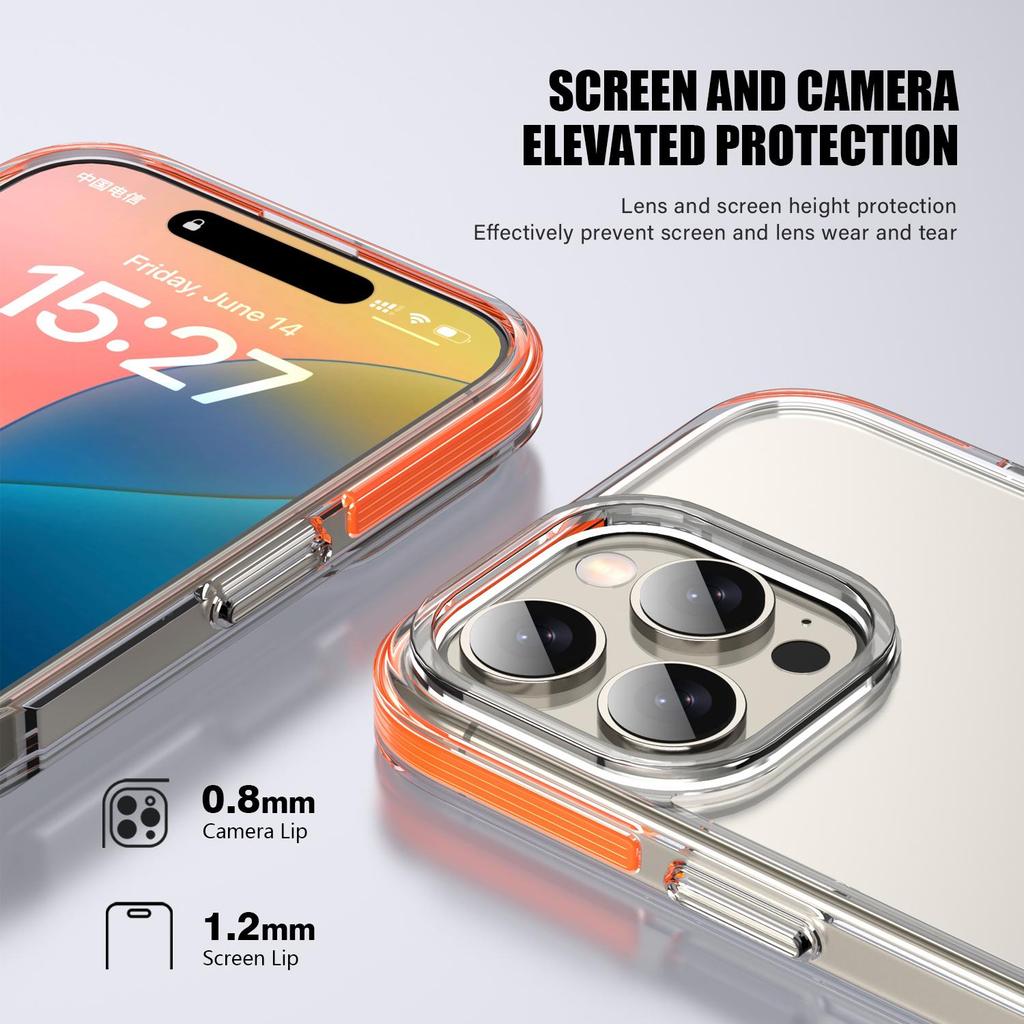 KEYSION Clear Shockproof Case for iPhone 16 Pro Max Colorful Collision Transparent Silicone+PC Phone Cover for iPhone 15 Pro Max
