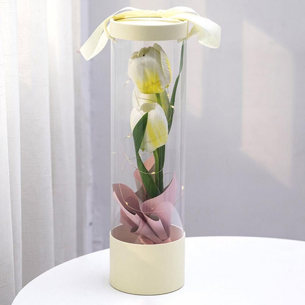 Flower Gift Box Silk Handle Transparent PVC Exquisite Flower Display Box Party Wedding Rose Party Gift Box Packaging Box Handbag