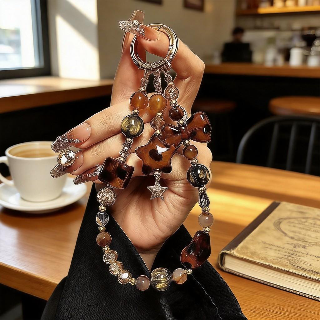 Fashion Vintage Leopard Print Beaded Phone Lanyard With Crystal Waterfall For Women And Men