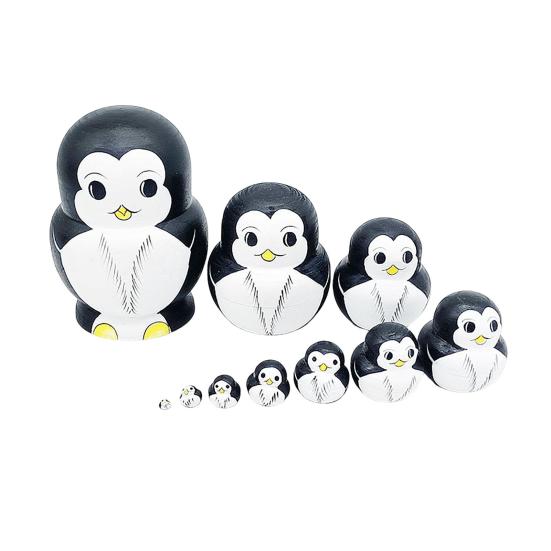 

1 набор пингвинов русская матрешка 10 слоев ручной работы деревянная матрешка пингвин штабелирование