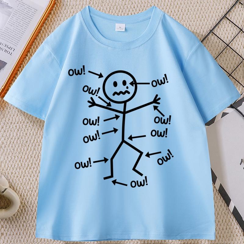 Funny Stick Figure Ow TShirt Sarcastic Pain Humor Graphic Tee Unisex Printed Graphic Tees Streetwear Clothing Unisexs Clothes