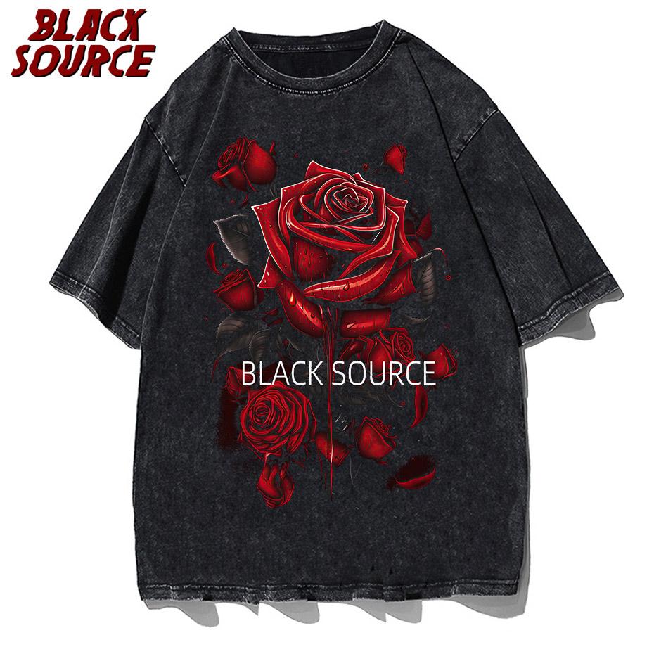Hip Hop Men's T-Shirt With rose Print casual Tshirt Unisex Tops Tee