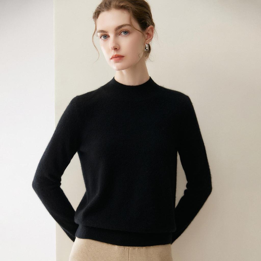Lekasha Women's 100% Pure Cashmere Half-High Neck Pullover Knitwear for Autumn and Winter