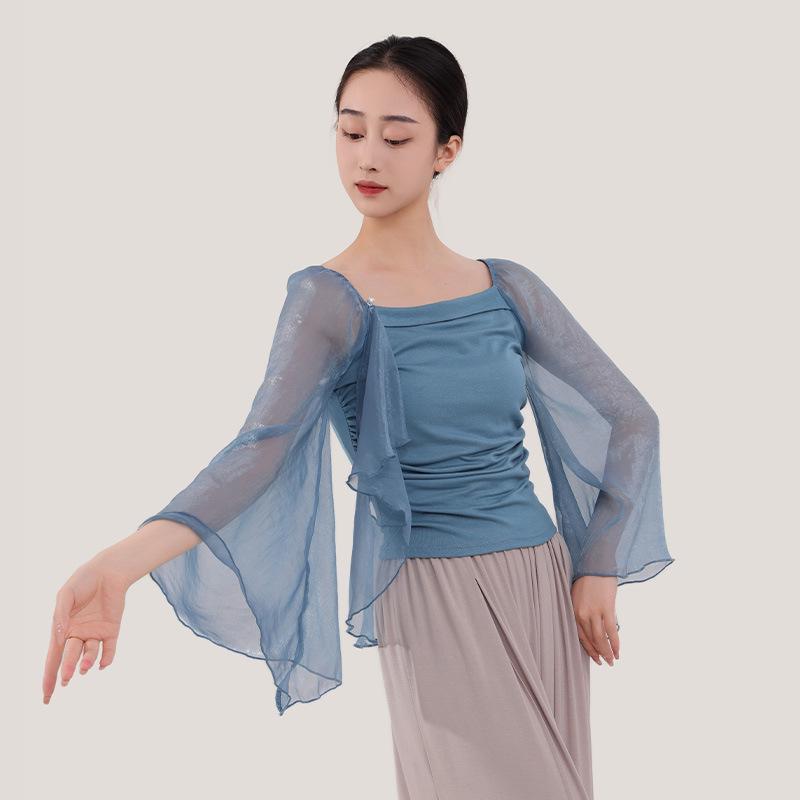 

Женский сетчатый танцевальный топ с длинным рукавом - Формирующий фигуру, Осень/Зима, Классический китайский стиль Small чернил синий