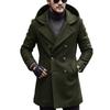 Mens Mid-length Wool Blend Coat Hooded Double Breasted European Fit Solid Color Fall Winter 2026