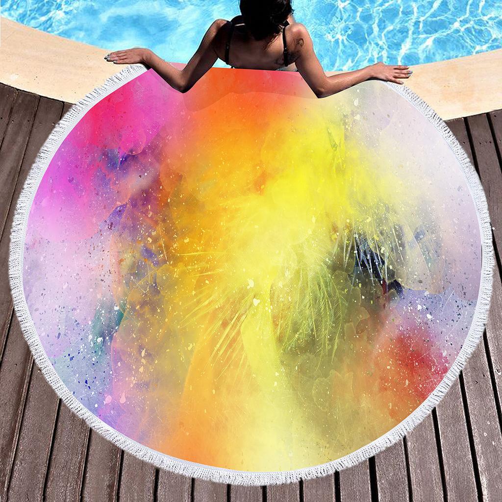 Abstract Watercolor Round Beach Towel,Splashing Ink Lightweight Absorbent Sand Proof Beach Blanket for Swim Sport Beach Gym Yoga