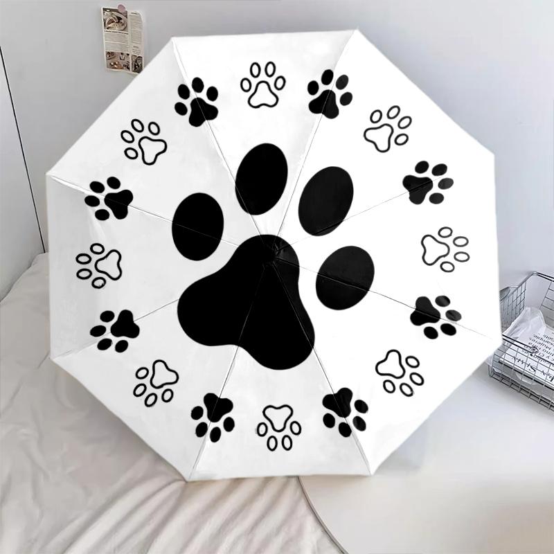 

1 PC Automatic Folding Umbrella - Puppy Footprints Pattern, Portable & Foldable Design with 8 Ribs, Christmas Birthday Gifts