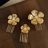 5pcs Retro Golden Flower Hair Forks Hairstyle Tools Wave Zinc Zinc Alloy Barrettes Pearl Side Clips  Banquet