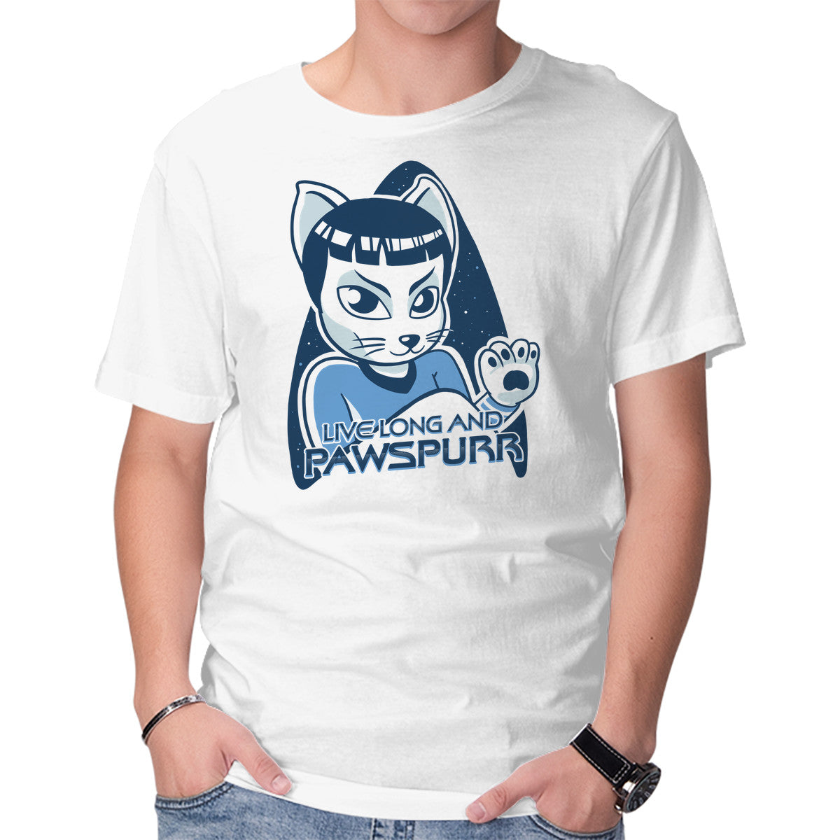 Unisex Crew Neck T-Shirt Live Long and Pawspurr Graphic Short Sleeve Casual Tee S
