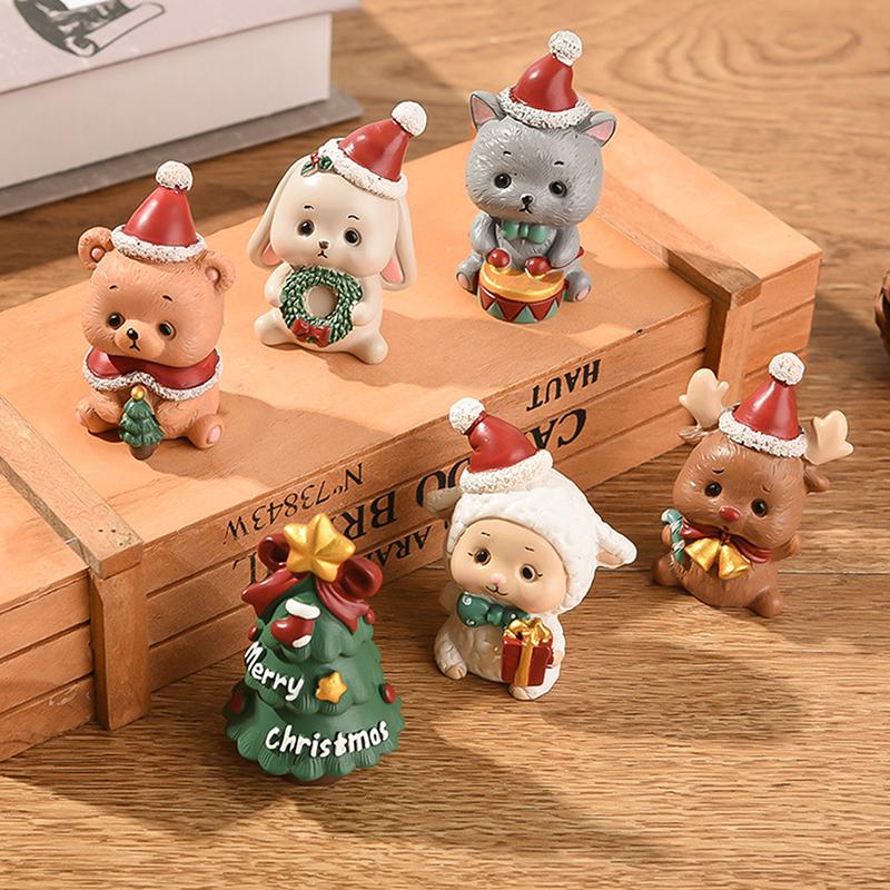 Christmas Series Craft Resin Animal Party Creative Mini Christma Tree Old Girl Kids Cute Gift Home Decoration Supplies Decor