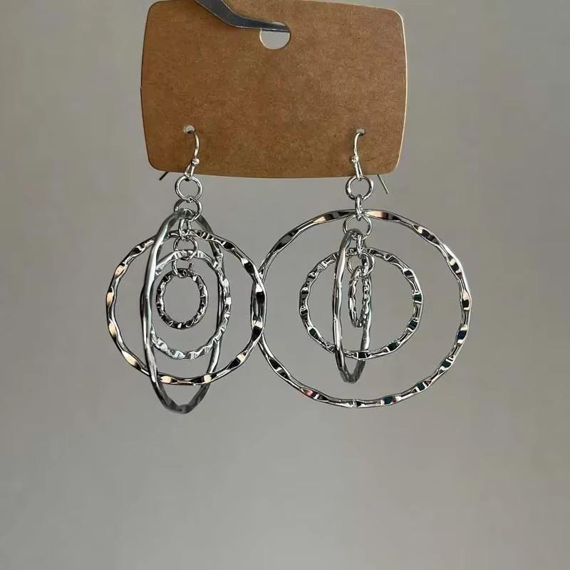 Fashion Silver Color Round Hollow Drop Earrings for Women Punk Metal Multilayer Geometric Threaded Earrings Party Jewelry Gifts