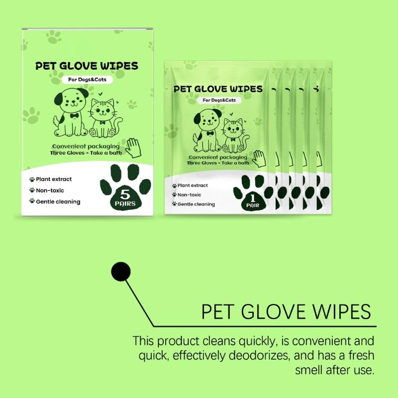 5 Pair Disposable Pet Grooming Gloves Hypoallergenics Design Cleaning Bathing Wipes Mittens For Dog Cats Travel Portable