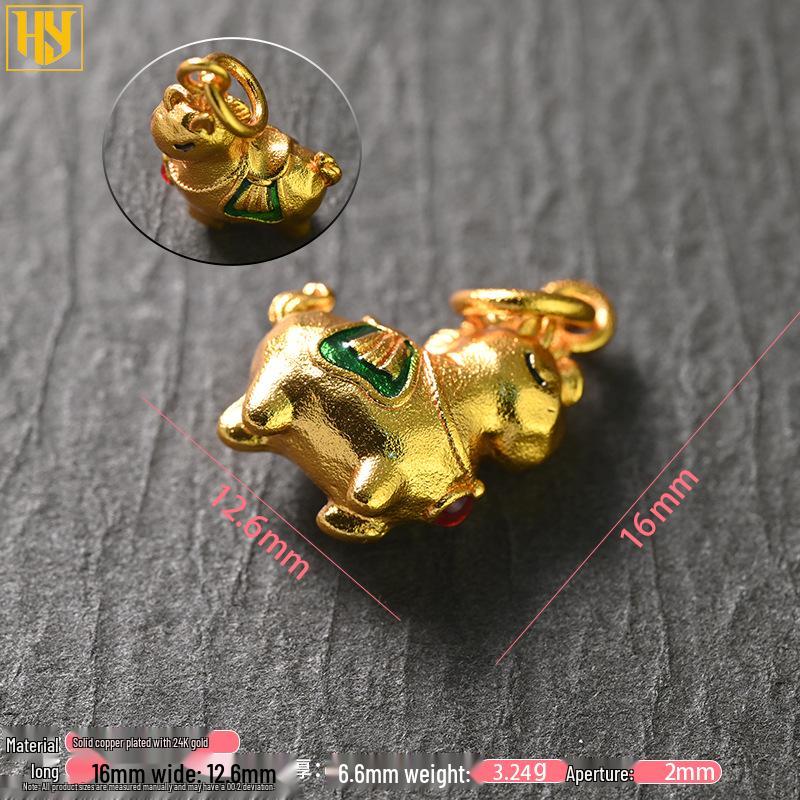 24k Gold-Plated Copper Zodiac Horse Rocking Horse Pendant for Jewelry and DIY Accessories