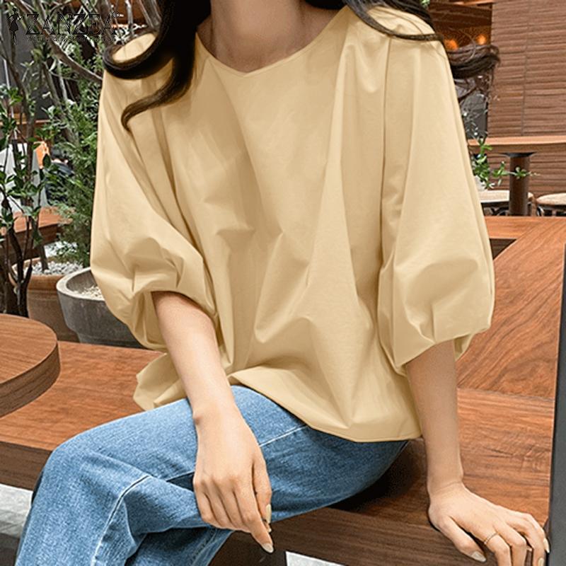 

ZANZEA Womens Summer Casual Round Neck 3/4 Sleeve Loose Blouse M розовый