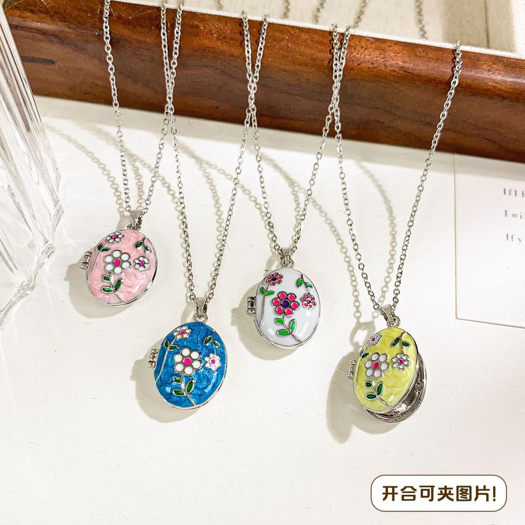 Vintage Enamel Photo Locket Pendant Necklace for Women Minimalist Luxurious Non-Fading Titanium Steel Jewelry Accessoryry