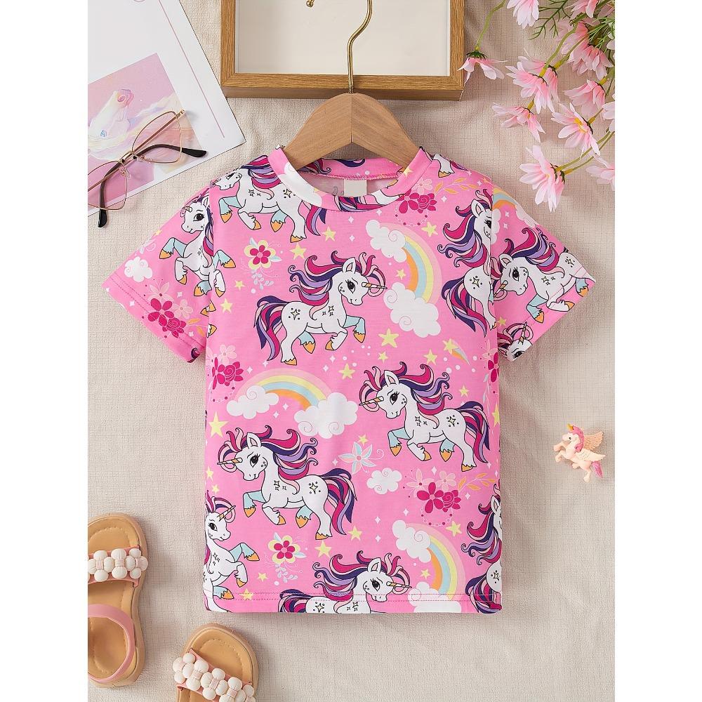 

2024 Children s Clothing Girl T-Shirt Short Sleeve Child T-Shirt Vibrant Heart Graphic Casual Kids Summer Clothes Girl Top Tees 140