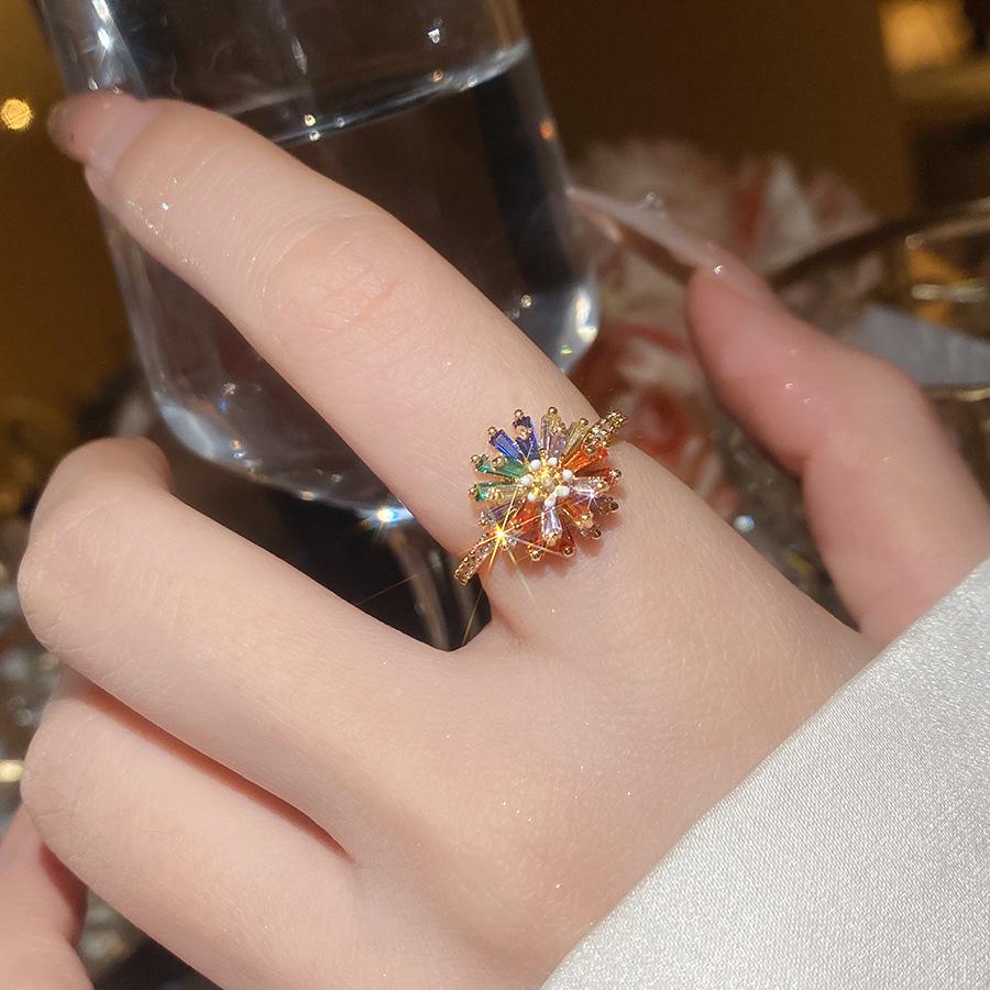 18k Gold Plated Zircon Flower Open Ring - Retro Court Style, Luxury High-End Jewelry