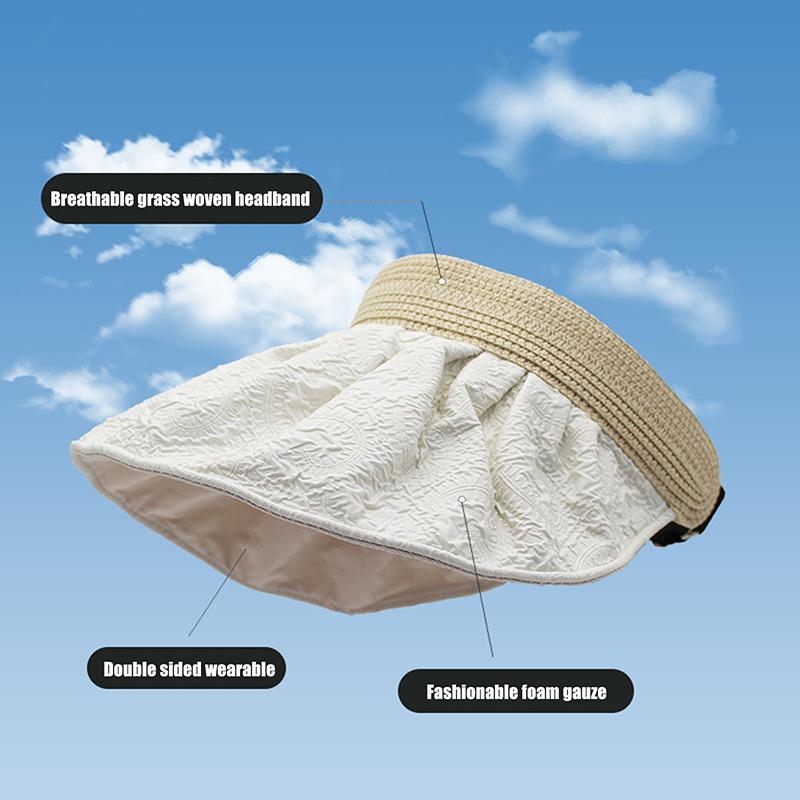 Summer Travel Sunshade Sunblock Hat Large Eaves Anti-Uv Temperament All Empty Top Hat Tidal Sun Hat Children'S Straw Hat