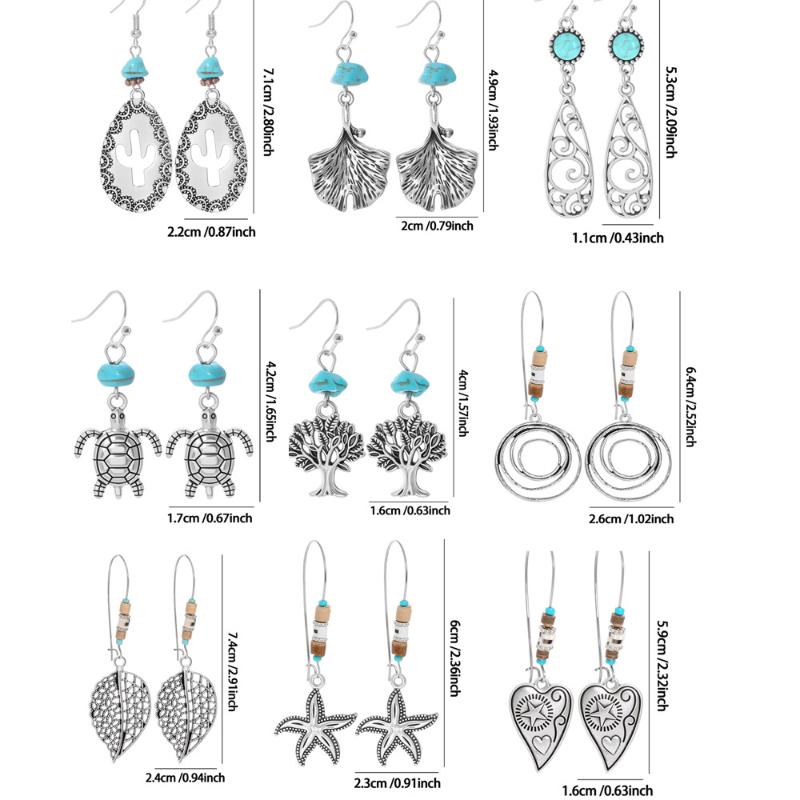 Bohemian Turquoise Dangle Earrings Vintage Silver Tree Of Life Teardrop Spiral Ethnic Drop Earrings For Women Jewelry