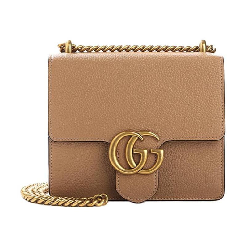 

Gucci GG Marmont Beige Grained Leather Mini Flap Chain Crossbody Bag With Gold Hardware For Women Luxury Daily Use Basic Set (Bag+Dust Bag)