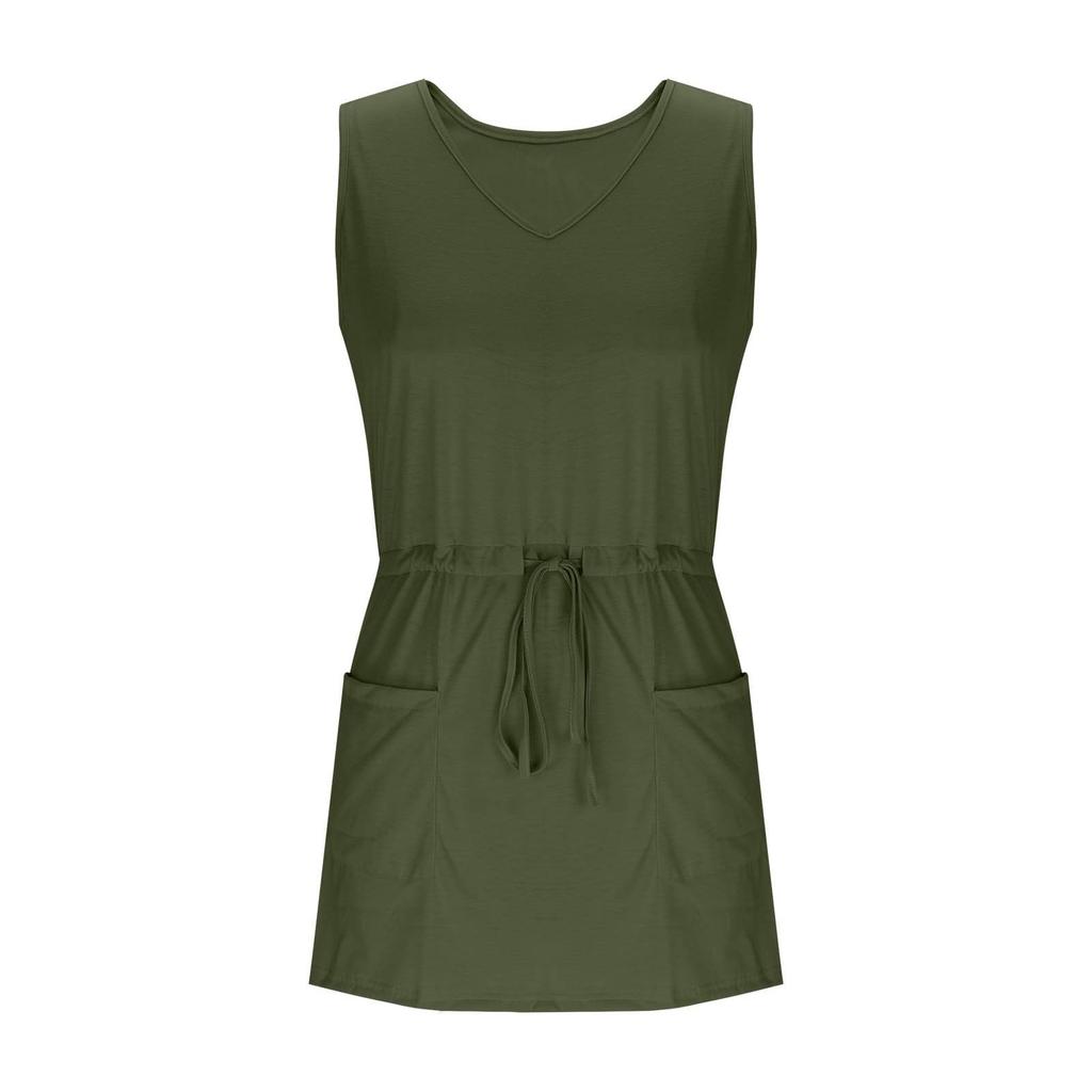 Vestidos Casuales sin Mangas para Mujer Cintura con Cordón Vestidos de Verano para Mujer con Bolsillos Vestidos de Sol para Mujer Vestidos Largos para Mujer
