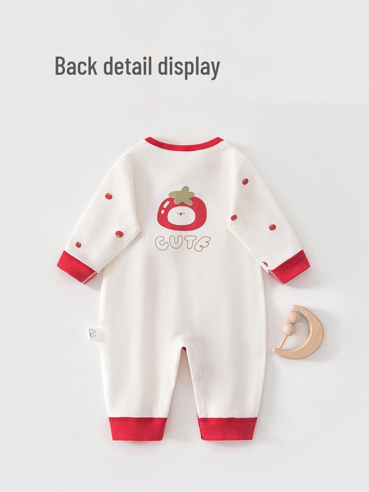 Newborn Cotton Monk Bodysuit - Red, 0-3 Months, Butterfly Design Jumpsuit for Spring/Autumn