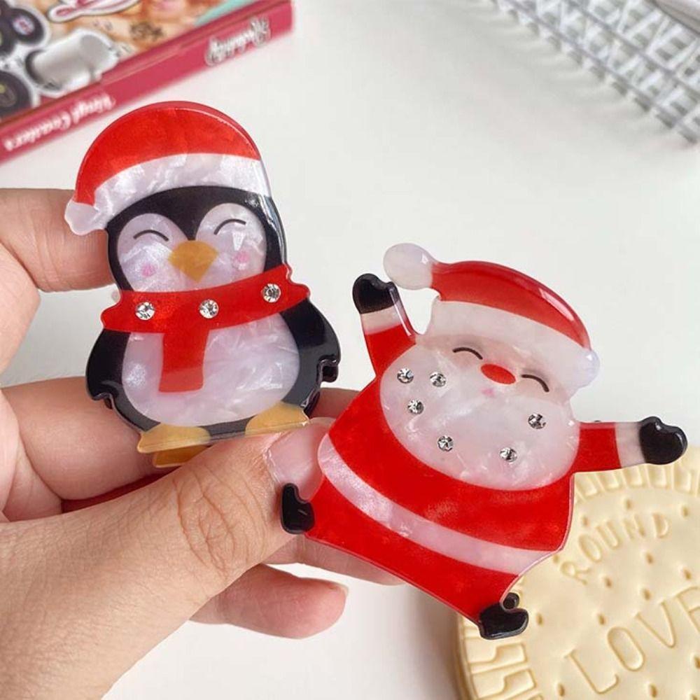 Penguin Christmas Elk Hair Claw PVC Snowman Hair Clip Creative Santa Claus Shark Clip  Party