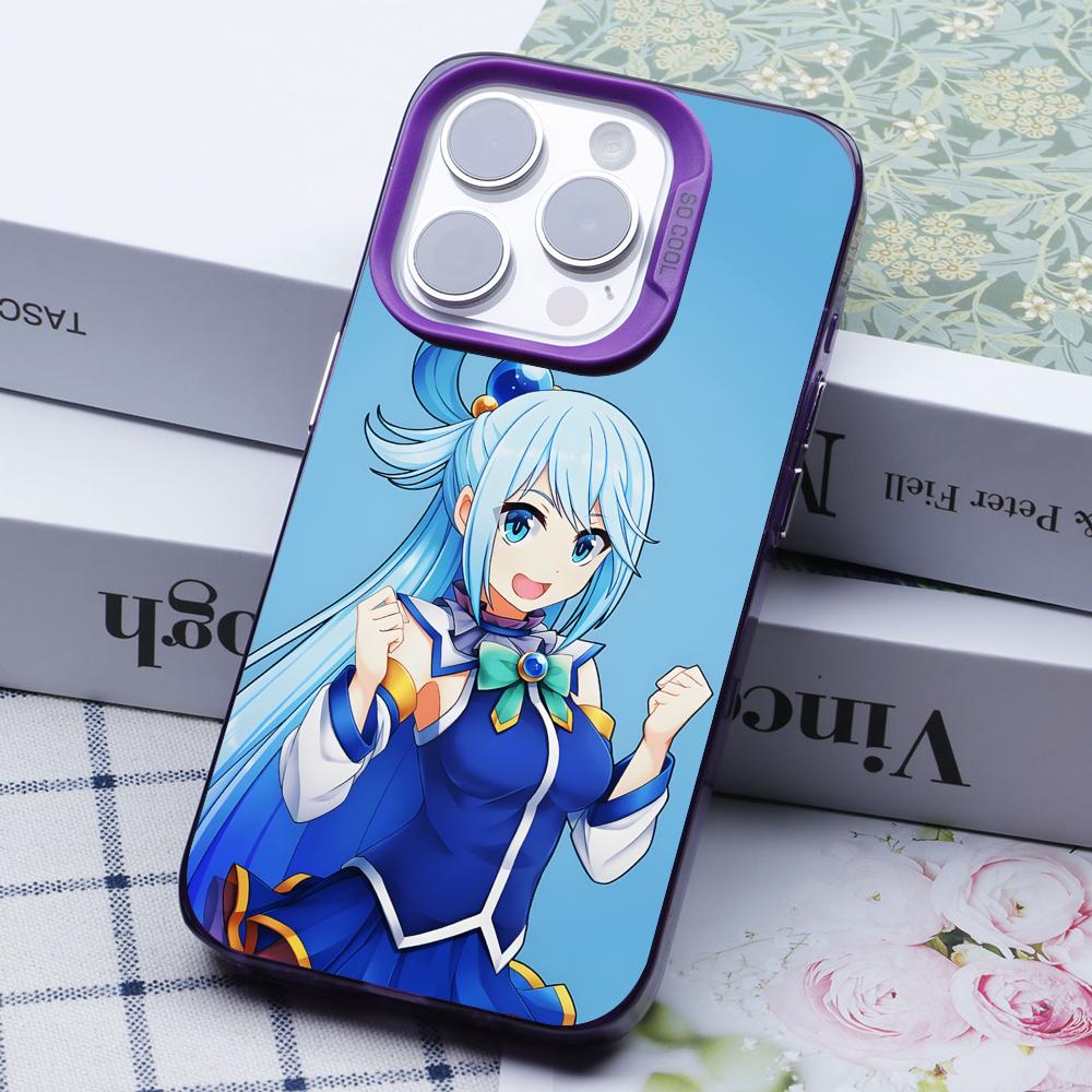 Konosuba Aqua Purple Translucent Mobile Phone Case for iPhone 17 16 15 14 13 12 11 X XR XS Air Pro Max Plus Colorful Cover