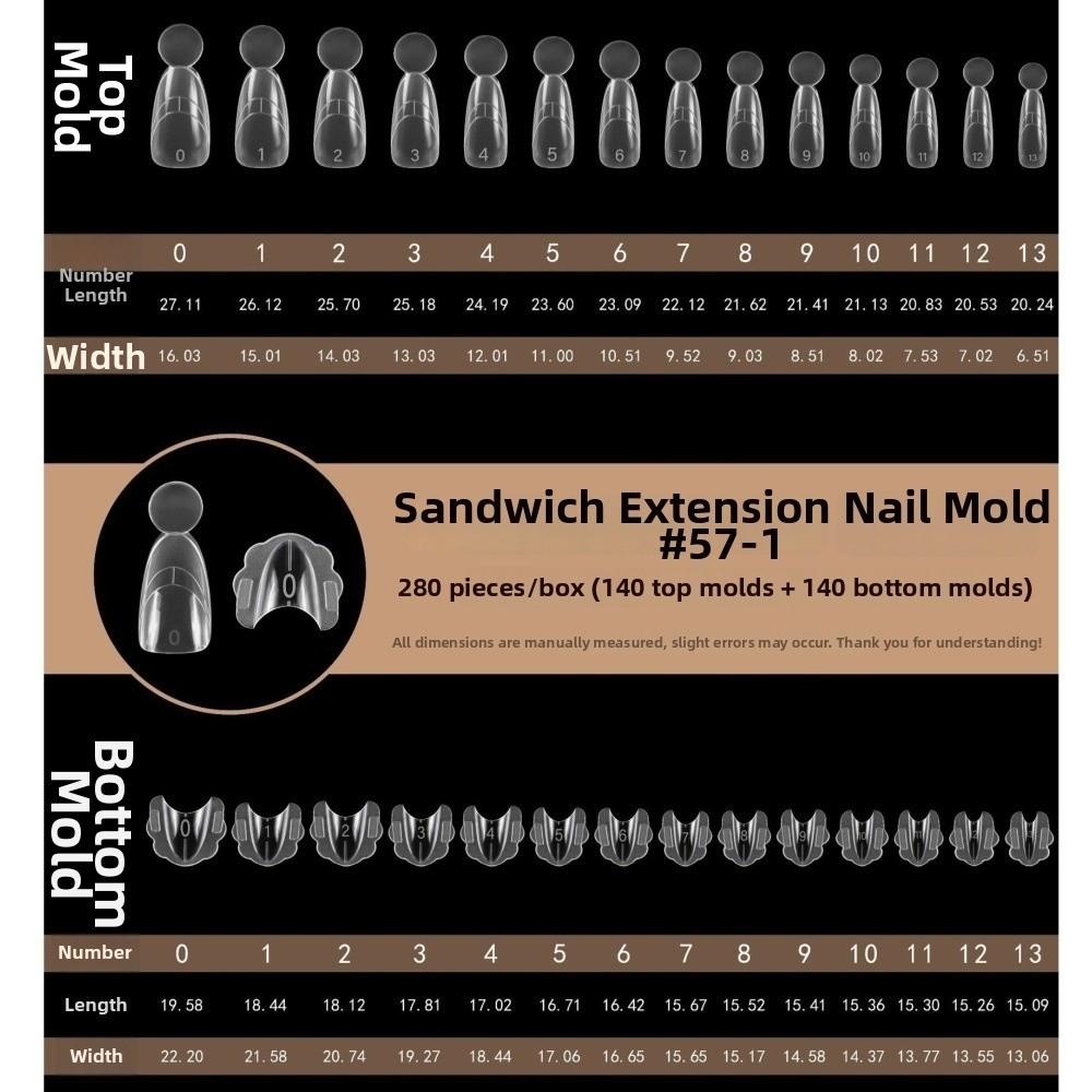 280pcs 14 Sizes Sandwich Dual Nail Forms Square Oval Acrylic Nail Extension  for Manicure Tools