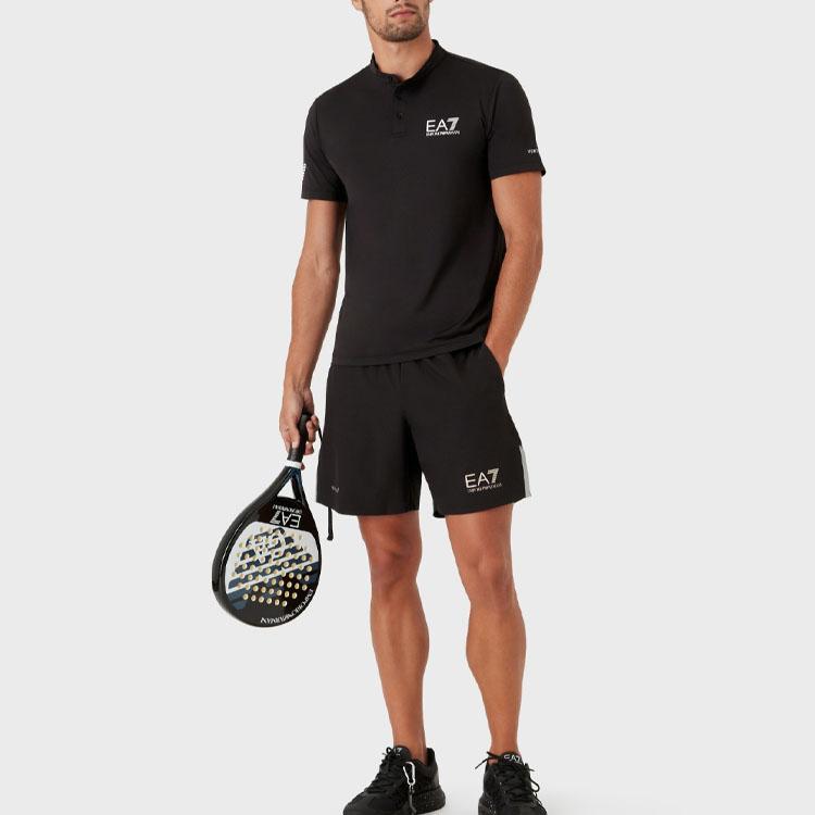 Emporio Armani EA7 Logo Print Straight Leg Sports Casual Shorts Men Shorts Black 8NPS07-PN6TZ-1200