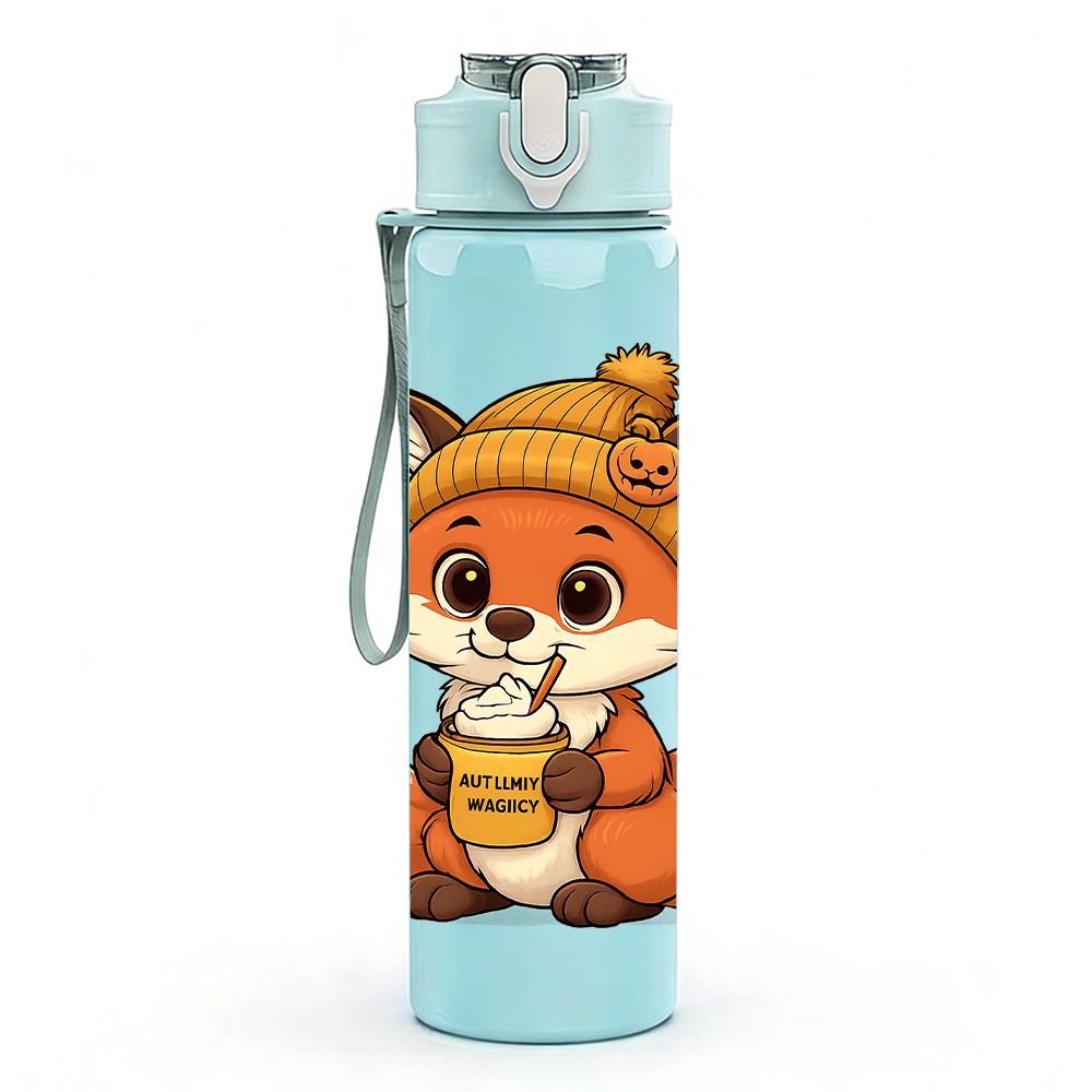 1PC Autumn Hat Fox Illustration 750ml Color Plastic Sports Water Bottle Leakproof Flip Straw Lid Suitable for Sports Office Home Use