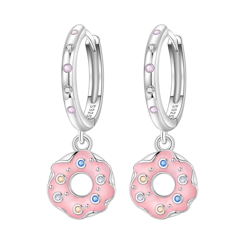 Original 925 Silver Zircon Pink Paw Print Earrings Heart Flower Leaf Design Women Party Jewelry Gift Ear Loops