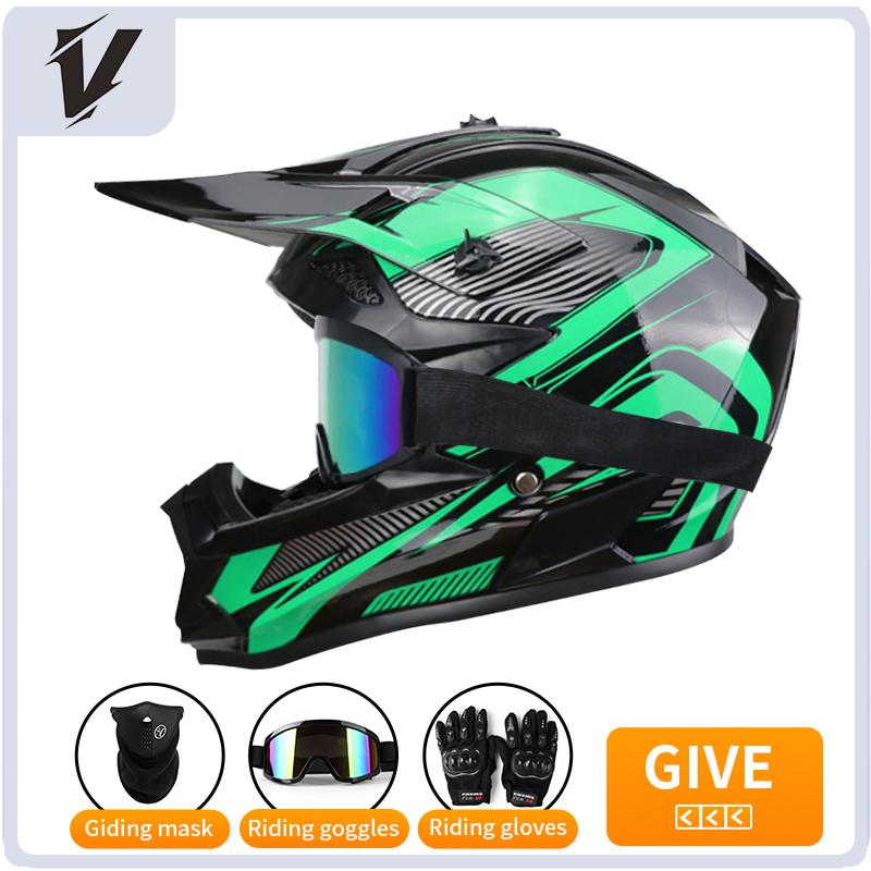 VGV Off-road motorcycle helmet for men, women, adults and children DOT certified Bluetooth-equipped three-piece set with gifts
