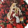 Artificial Holiday Wall Decor with Red Berries 2D Flat Wooden Nativity Christmas Wreath Little Jesus Holly Family Front Indoor Outdoor Mantel