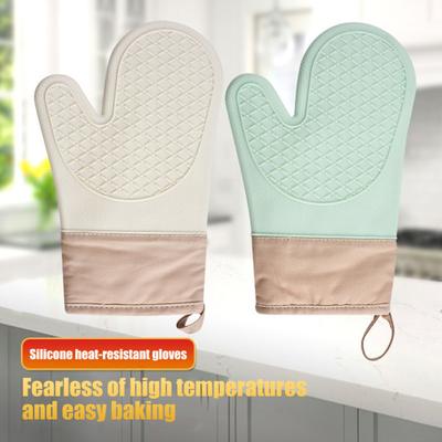 2Pcs Silicone Oven Mitts High Temperature Kitchen Gloves Non-Slip Silicone Lined Oven Gloves Machine Washable Kitchen Gloves for Baking Grilling