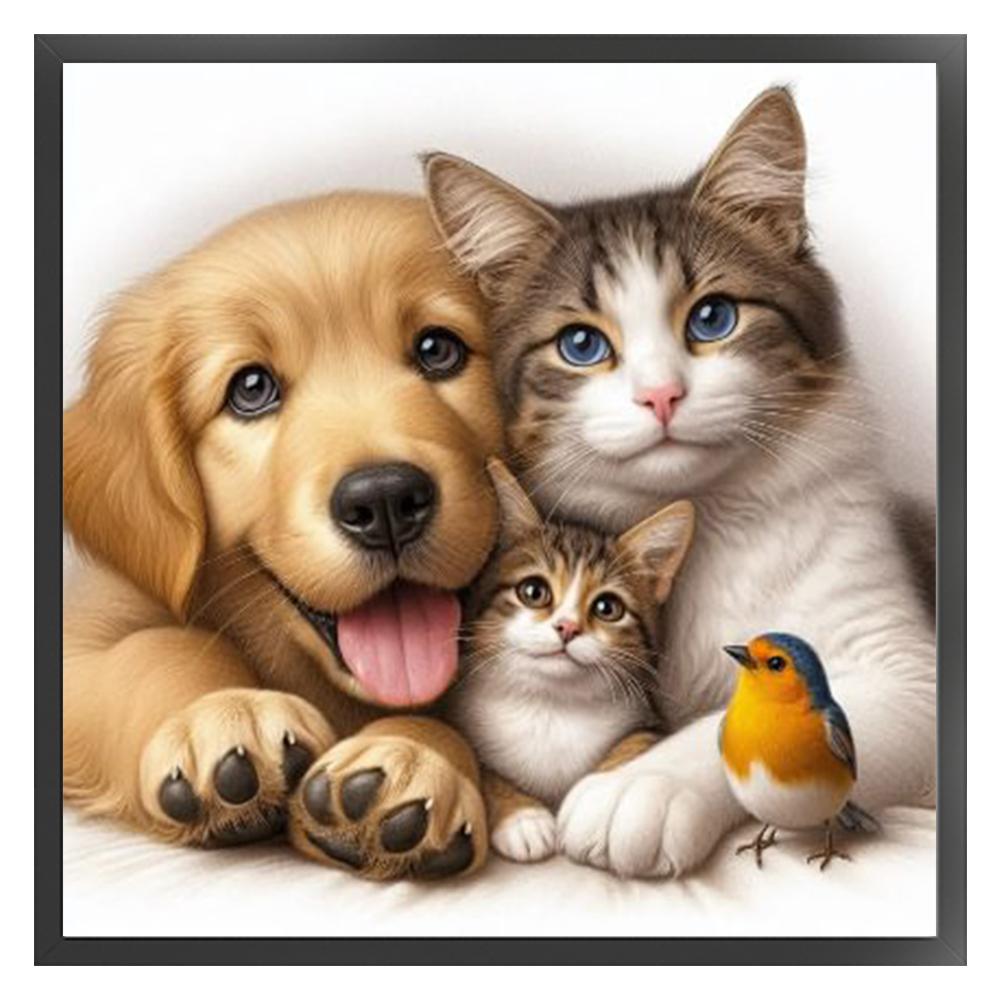Vollstickerei Öko-Baumwollgarn 11CT Gedrucktes Katzen-Hunde-Kreuzstich-Set 40x40cm