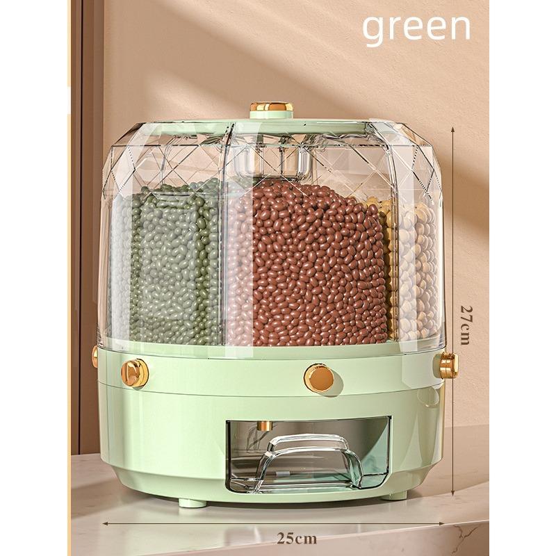 

1 шт. Обертовий на 360 градусів диспенсер для рису. Герметичний диспенсер із відерцем для сухих зернових пластівців. Вологостійкий кухонний ящик для зберігання харчових контейнерів. зелений