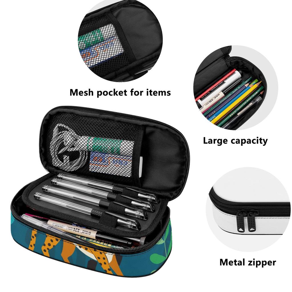 Pencil Case Roomy Interior Zipper Closure Strong Polyester Fabric with Main Compartment Mesh Pocket and Pen Slots for Students