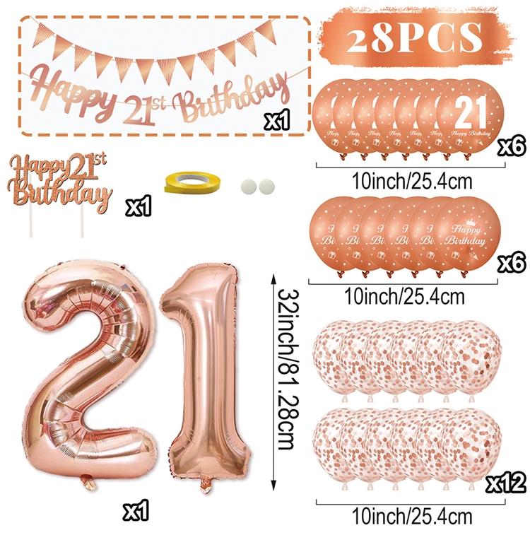 28pcs 18 21 30 40 50 60 70th Rose Gold Happy Birthday Balloon Set Banner Balloon Adults Birthday Party Decoration Birthday Party