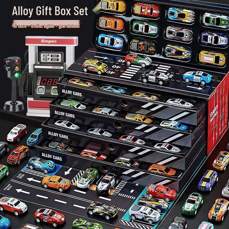 48-Piece Alloy Racing Toy Car Set with Storage Box - Perfect for Boys' Birthdays